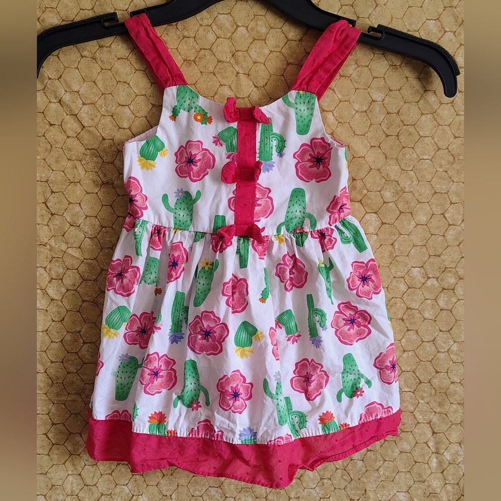 Cactus Dress Size 2T 100% Cotton Nannette Kids Pink Bows Floral Succulent